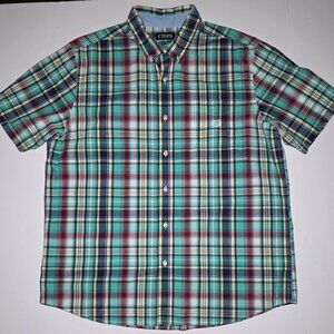 Chaps Mens Green Red Blue Plaid Short Sleeve Easy Care Button Down Shirt Size XL